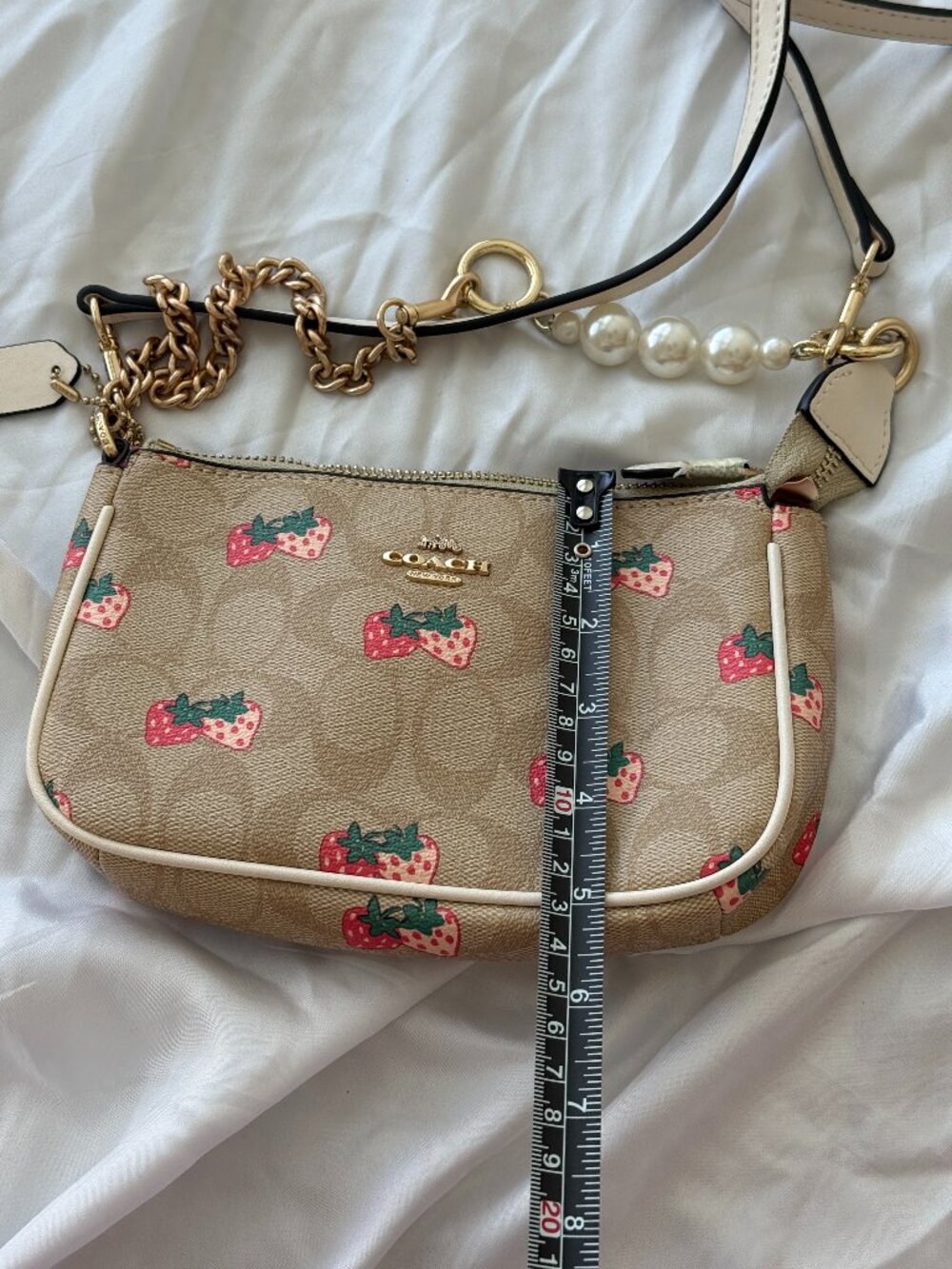 Coach Strawberry Signature Canvas Convertible Chain Crossbody Shoulder Bag